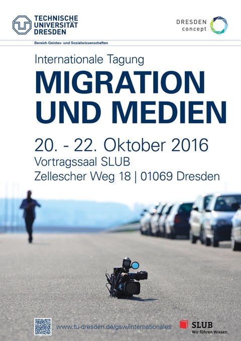 Plakat zur Ankündigung der Internationalen Tagung "Migration und Medien" vom 20.-22. Oktober 2016, SLUB Dresden