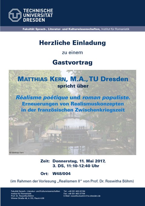 Plakat zur Ankündigung des Vortrags von Matthias Kern am 11. Mai 2017