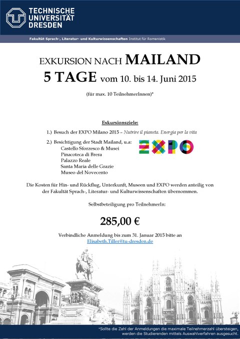 Plakat zur Mailand-Exkursion