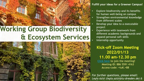 Poster zur Werbung für die Kick-off-Sitzung der Arbeitsgruppe Biodiversität und Ökosystemleistungen