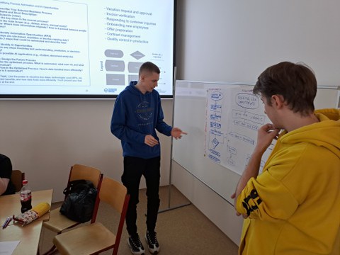 Zwei Studierende präsentieren das Ergebnis ihrer Teamarbeit