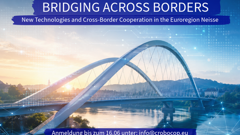 Einladungsflyer zur Konferenz im Rahmen des Projektes Crobocop. Zu sehen ist eine Brücke über einen Flussere Räume, neue Möglichkeiten?" Zu sehen ist eine Industrie-Ruine