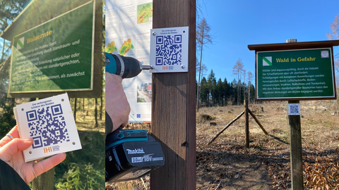 Eindrücke vom Anbringen der Schilder mit dem QR-Code im Zittauer Gebirge