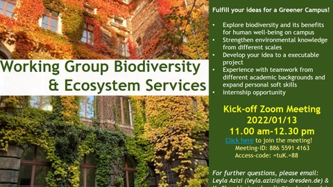 Poster zur Werbung für die Kick-off-Sitzung der Arbeitsgruppe Biodiversität und Ökosystemleistungen