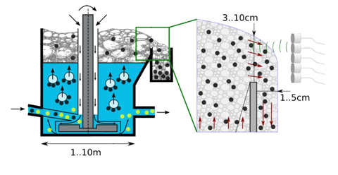 Scheme of a flotation cell and the measurement setup