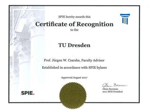 SPIE Certificate of Recognition