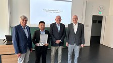 Dr  Schniewind (Werth Foundation, Gießen), Dr Jiawei Sun (Winner of the Prize for dimensional metrology of Werth Foundation), Prof Czarske (Director of BIOLAS), Prof Bock (Dean of Faculty Electrical and Computer Engineering, School of TUD)