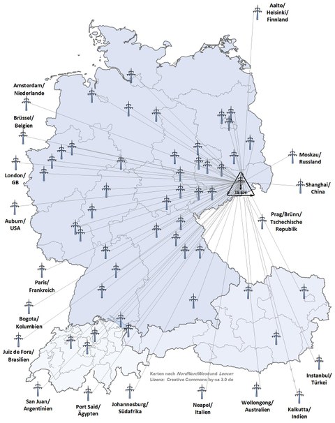 Karte mit Kooperationen in und außerhalb Deutschlands