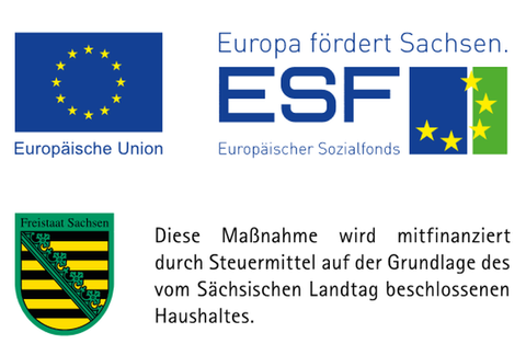 Logo "Europäischer Sozialfonds: Europa fördert Sachsen". 