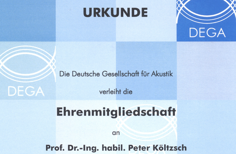 DEGA-Ehrenmitgliedschaft an Prof. Dr.-Ing. habil. Peter Költzsch