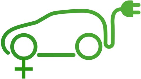 Grafik: Ein Elektroauto mit dem Weiblichkeit-Symbol