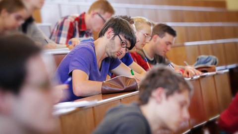 Students in a lecture hall.