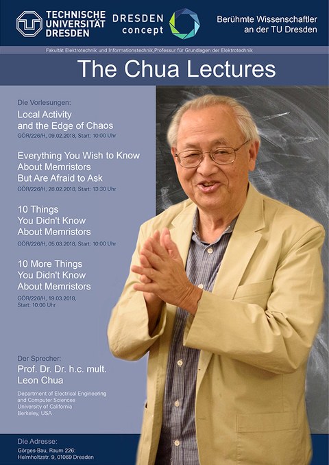 Poster zur Ankündung der Vorlesungstermine von Prof. Chua 