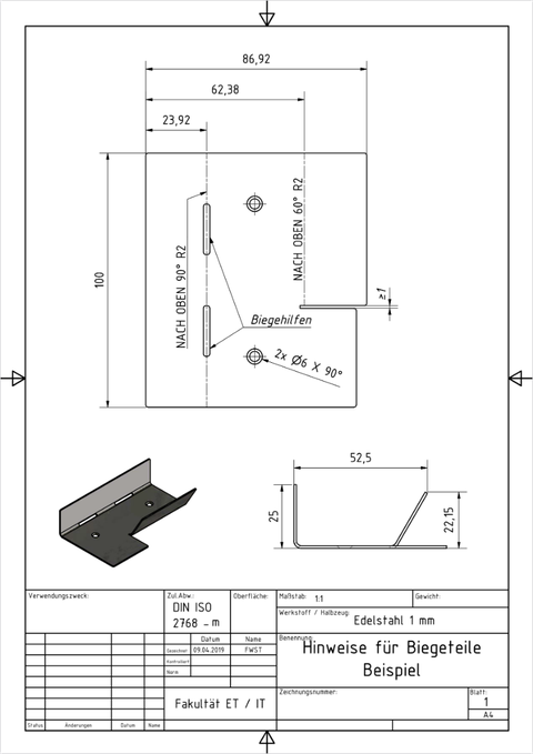 Zeichnung Beispiel Biegeteil