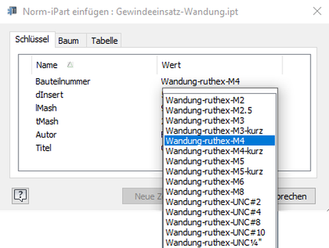 Auswahldialog für die Konfiguration in Autodesk Inventor