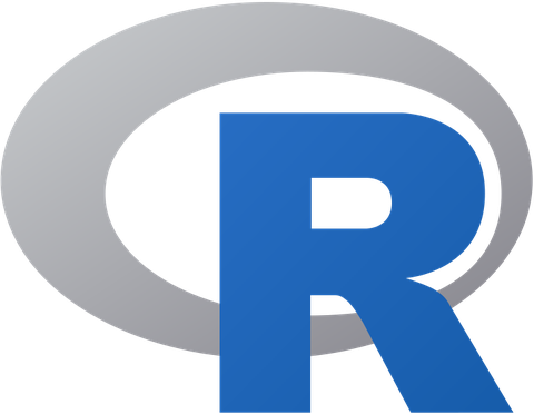 Image shows the logo of the program R: the letter R with a circle