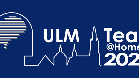 Blue background with logo of TeaP 2021 (head, skyline of Ulm & lettering)