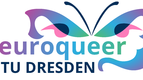 Logo neuroqueer@TUD mit einem bunten Schmetterling und dem Schriftzug "neuroqueer@TU Dresden"