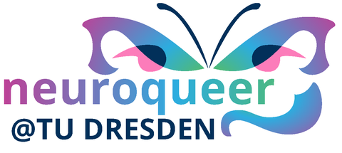 Logo neuroqueer@TUD with a colorful butterfly and the lettering "neuroqueer@TU Dresden"