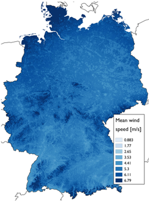 picture map Germany mean wind speed