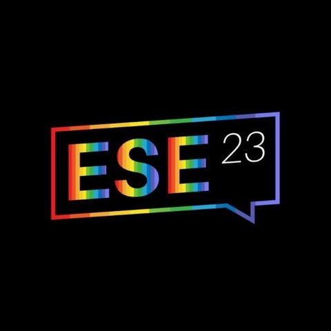 ESE 2023:eine Sprechblase in Regenbogenfarben mit dem  Inhalt ESE23