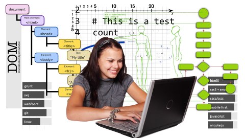 Schülerin vorm Laptop mit Aufgaben im Hintergrund