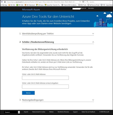 Azure DevTools for Teaching Registration form