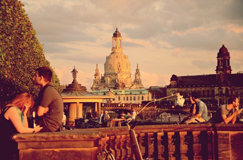 Dresden Altstadt im Sonnenuntergang.