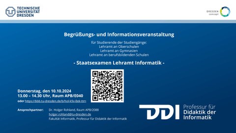 Informationen zur Begrüßungsveranstaltung des Lehramtes Informatik 2024