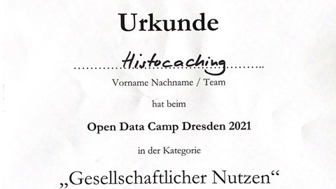 Urkunde Open Data Camp 3. Platz Kategorie "Gesellschaftlicher Nutzen"