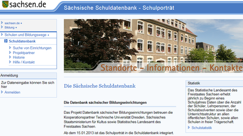 Screenshot Startseite Sächsische Schuldatenbank