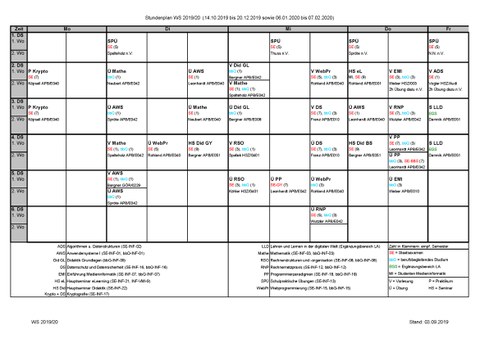 Stundenplan Wintersemester 2019/20