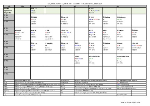 Vorläufiger Stundenplan Sommeresemester 2024
