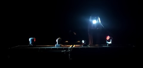 interactive lights on the stage from the theater play "HeadsUp" by Lars Engeln with motion tracking