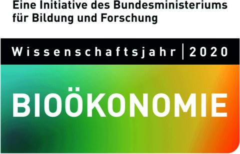 Zu sehen ist das Logo des Wissenschaftsjahres zum Thema Bioökonomie, eine Initiative des Bundesministerium für Bildung und Forschung.