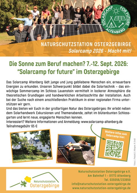 Plakat zur Einladung zu Solarcamp vom 07.-12.09.26 in Altenberg