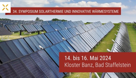 Foto Solarthermieanlagen und Hinweis 34. Symposium, 14.-16.05.2024, Kloster Banz