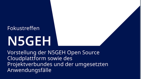 Titelseite Flyer zur Einladung der Vorstellung der N5GEH Open Source Cloudplattform sowie des Projektverbundes und der umgesetzten Anwendungsfälle am 07.05.2025 im Einstein Center Digital Future, Robert-Koch-Forum in 10117 Berlin, Wilhelmstr. 67, Logos der Projektpartner TU Dresden und RWTH Aachen