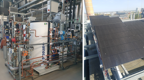 Foto links Versuchsstand im ZET, rechts: PVT-Module