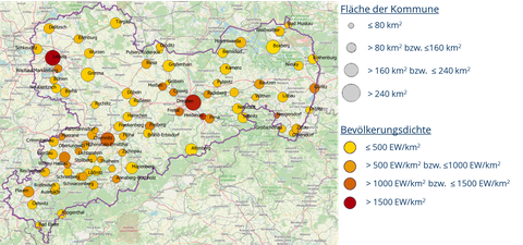 Landkarte von Sachsen mit Kommunengröße und Bevölkerungsdichte