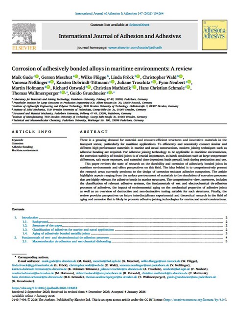 Review Paper zur Klebtechnik im Spannungsfeld der Korrosion in der maritimen Anwendung erschienen
