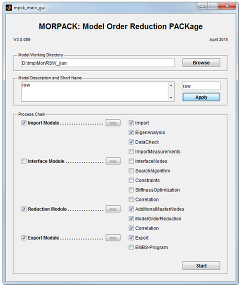 MORPACK start-GUI including modules