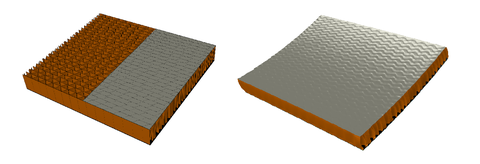 Leichtbauoptimierte Sandwichwabe mit Schichten (links) Fehlerbilder auf Außenhaut des PBVs (rechts)