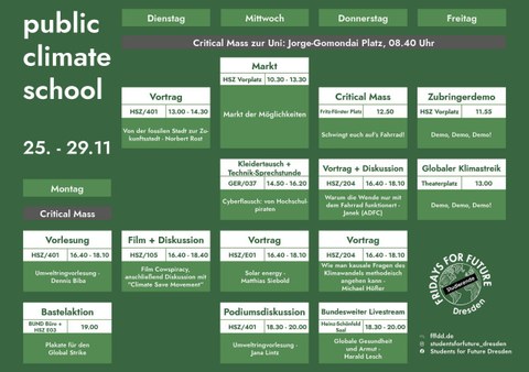 Stundenplan zur Publice Climate School Woche an der TU Dresden