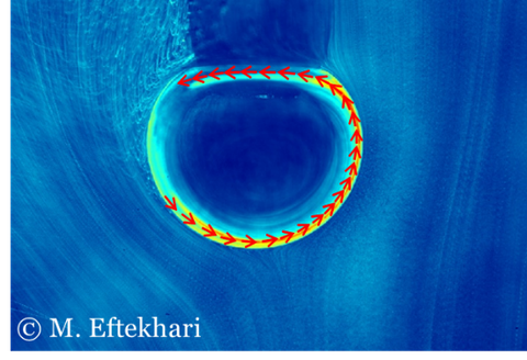 Interfacial flow on bubble surface visualized by tracking the PS particles