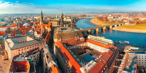 Dresdens Stadtansicht aus der Vogelperspektive.