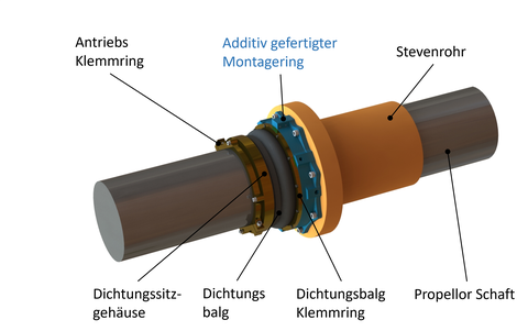 CAD-Zeichnung von einem länglichen Bauteil mit Beschriftungen.