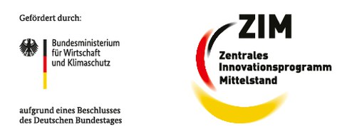 Föderlogos Bundesministerium für Wirtschaft und Klimaschutz und Zentrales Innovationsprogramm Mittelstand (ZIM)