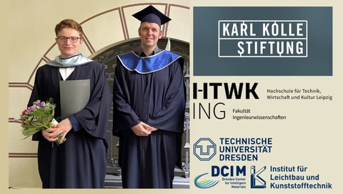 Karl-Kolle-Preis 2022 für eine Leichtbau-Masterarbeit der HTWK Leipzig. Der Preisträger, Herr Dipl.-Ing. Willi Zschiebsch (links) mit dem Betreuer der Arbeit, Prof. Robert Böhm (rechts)