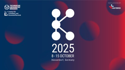 Graphik mit dem "K 2025"-Logo sowie den Logos der TU  Dresden, des ILK sowie der ANYBRID GmbH